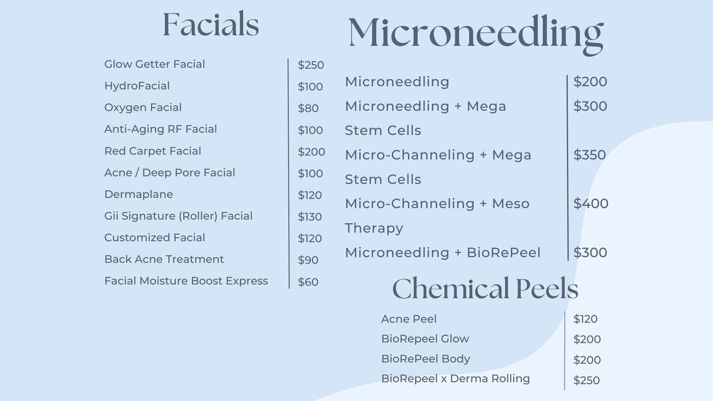 Microneedling  Microneedling + Mega Stem Cells  Micro-Channeling + Mega Stem Cells Micro-Channeling + Meso Therapy Microneedling + BioRePeel 